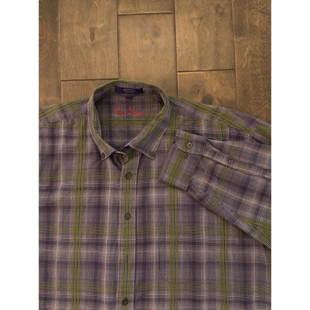 Alan Flusser Men's Multicolor Striped Plaid Button Up Shirt Size 2XL Long Sleeve